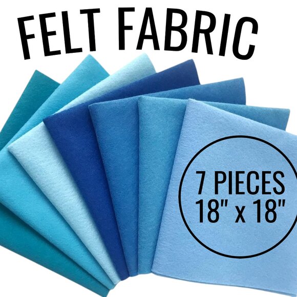 7 Pieces Blue Felt Fabric Bundle Crafting Sewing Supplies 18" x 18" Each Assorte - Picture 1 of 12